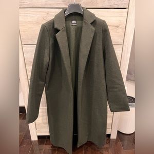 ZARA FELT COAT OPEN FRONT DARK GREEN SIZE MEDIUM